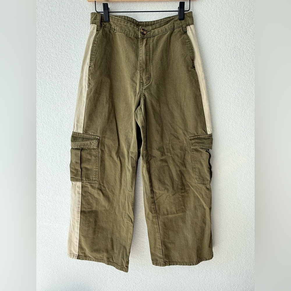 Cider Women’s Two-Tone Cargo Pants - Olive and Beige SZ S
